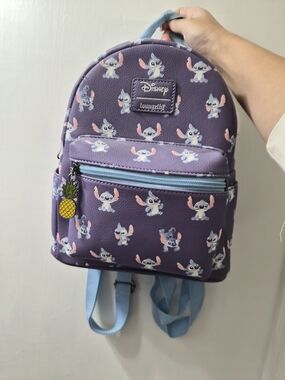 Loungefly Kids Purple Stitch Mini Backpack with Light Blue Accents